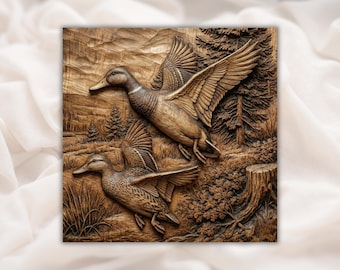 Mallard Ducks 3D Relief STL | Flying Duck  CNC Carving | Wildlife Marsh Wall Art Panel | Aspire, VCarve Pro, Carveco, Fusion 360, ArtCAM