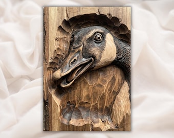 Goose Head Relief STL | CNC Router 3D Carving Model | Wildlife Wood Grain Bas Relief Panel | Cabin Lodge Wall Decor | 3D Print / Laser