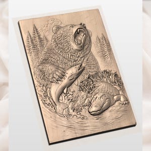 Bear Fishing 3D Relief STL view 2
