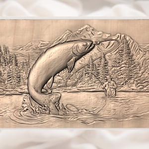 Jumping Trout 3D Relief STL view 2