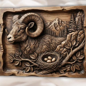 Bighorn Sheep STL 3D Relief view 1