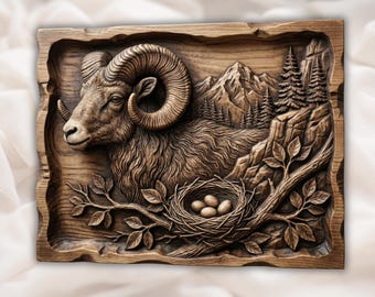 Bighorn Sheep STL 3D Relief | Ram Mountain Wildlife CNC Carving File | Rustic Cabin Wall Art Panel | Forest Nature Decor | 3D Print