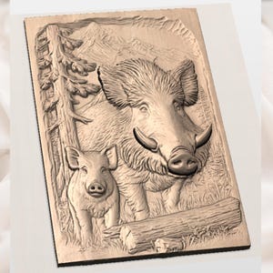 Boar Family Forest Scene STL view 2