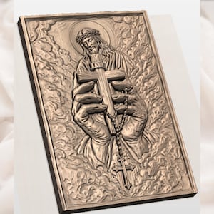 Jesus Holding Cross 3D Relief STL view 2