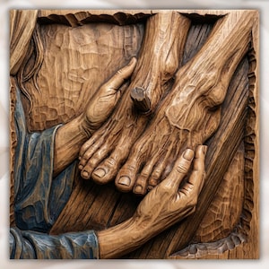 Jesus Feet & Nail on Cross 3D Relief STL view 1