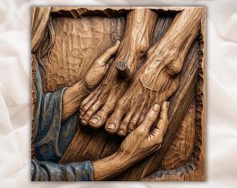 Jesus Feet & Nail on Cross 3D Relief STL | Crucifixion Detail Christian CNC Router Wood Carving Panel | Bible Bas-Relief