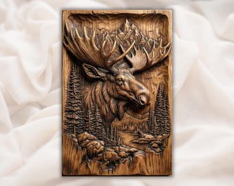 Majestuoso alce en bajorrelieve STL / Diseño de tallado en madera de vida silvestre / Compatible con caballetes Vectric Aspire VCarve ArtCAM Carveco / Decoración del hogar