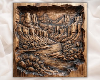 Canyon River Landscape 3D Relief STL | CNC Router Wood Carving File | Desert Mesa Mountain Wall Art Panel | Southwest Rustic Decor