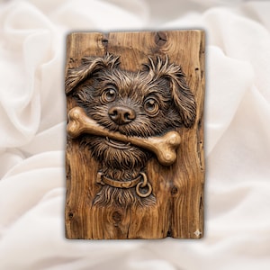 Cute Dog With Bone 3D Relief STL view 1