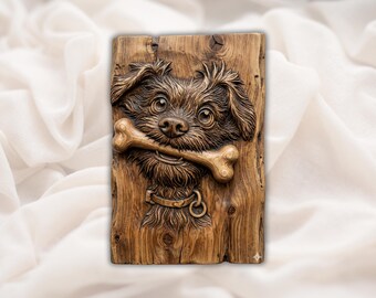 Cute Dog With Bone 3D Relief STL | Puppy Face Pet Wall Art Panel | CNC Router Aspire, VCarve Pro, Carveco, Fusion 360, ArtCAM