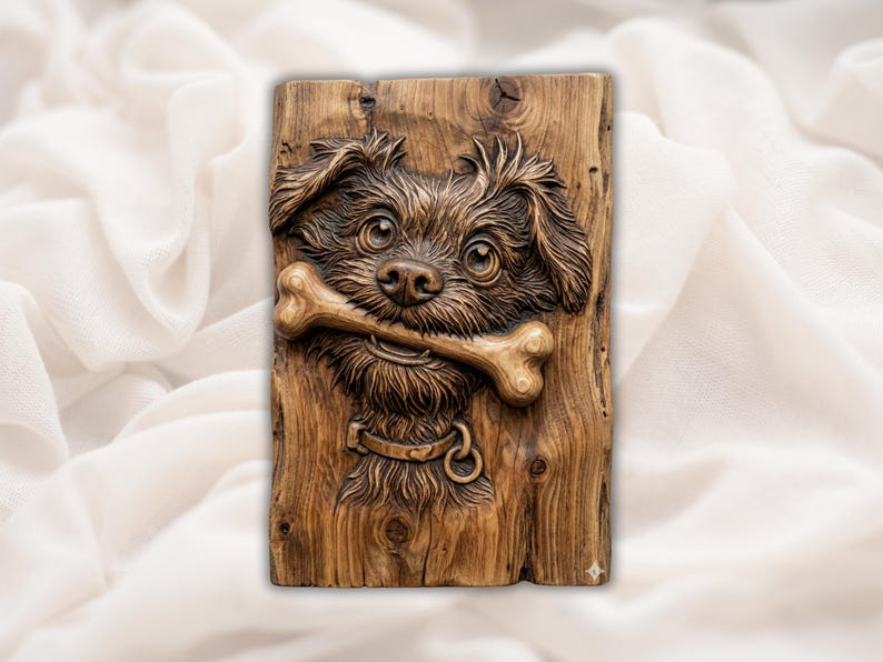 Cute Dog With Bone 3D Relief STL