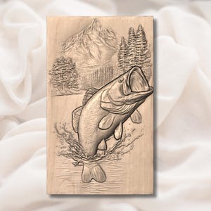 Jumping Bass Fish 3D Relief STL view 3