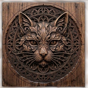 Cat Mandala 3D Relief STL view 1