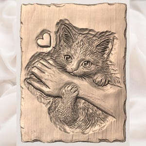 Cute Kitten Hug 3D STL Relief view 3