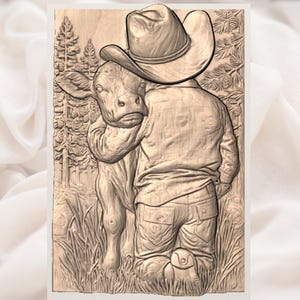 Cowboy Hugging Calf 3D Relief STL view 2