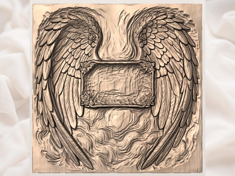 Heavenly Angel Wings STL Panel | Spiritual CNC File | Memorial Plaque Design |Angel Wings Frame Relief | Christian Home Decor image 2