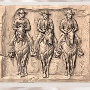 Cowboys on Horseback STL Relief view 2