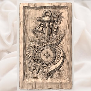 Nautical Anchor Compass 3D Relief STL File view 2