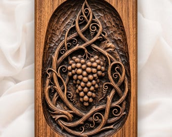 Grape Cluster Art Nouveau CNC Relief STL | Vineyard Wall Art Panel | Wine Cellar Decor Wood Carving