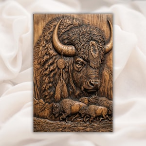 Native Buffalo 3D Relief STL view 1