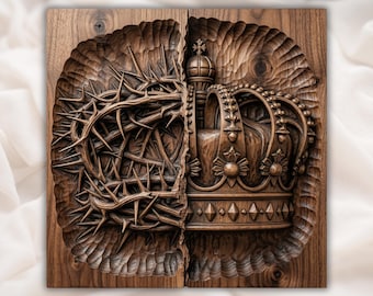 Crown Thorns STL | Christian Relief Art | Sacred Wall Decor | Royal Crown Artwork | Wood Carving Design | Faith Plaque | Christian Wall Art