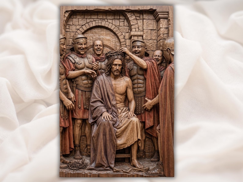 Crown of Thorns Jesus 3D Relief STL for CNC Router