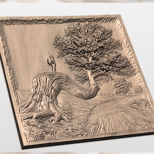 Tree on Cliff 3D Relief STL view 3
