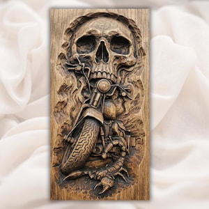 Skull Biker 3D Relief STL File view 1