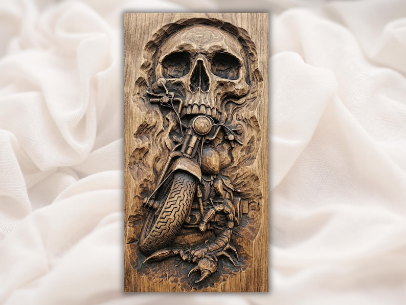 Skull Biker 3D Relief STL File