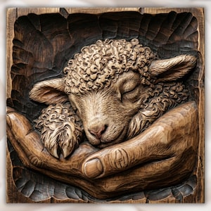 Sleeping Lamb in Hands Relief STL view 1
