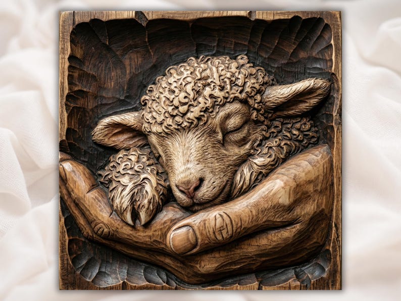 Sleeping Lamb in Hands Relief STL