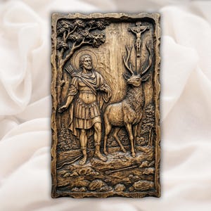 Saint Hubertus with Stag 3D Relief STL view 1