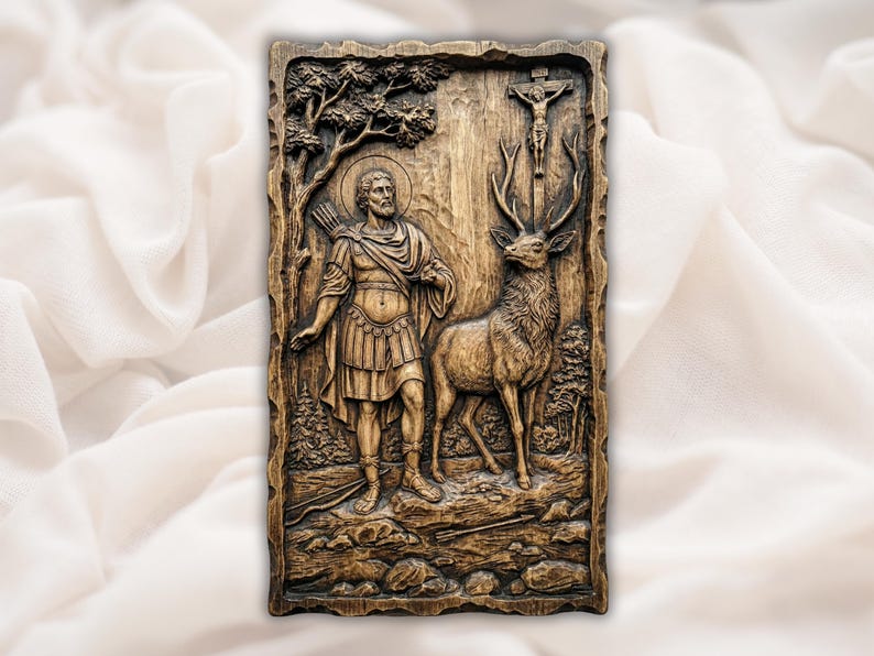 Saint Hubertus with Stag 3D Relief STL
