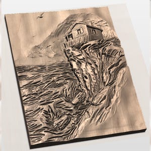 Coastal Cliff House 3D Relief STL File view 3