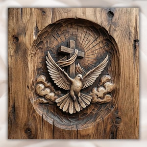 Holy Spirit Dove Cross 3D Relief STL view 1