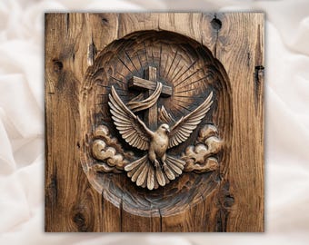 Helige Andes duva kors 3D-relief STL | CNC-fräs träsniderifil | Kristen väggkonstpanel | Dop konfirmation kyrkdekor