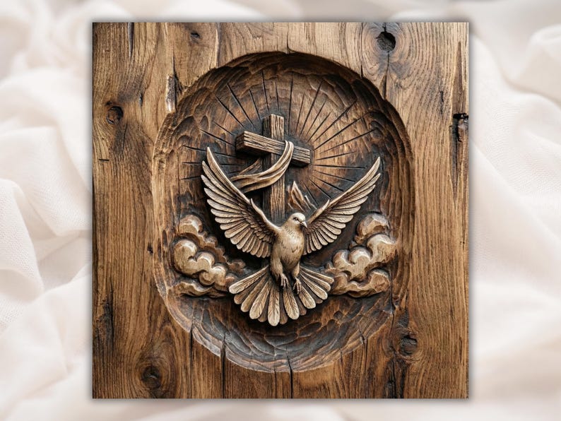 Holy Spirit Dove Cross 3D Relief STL
