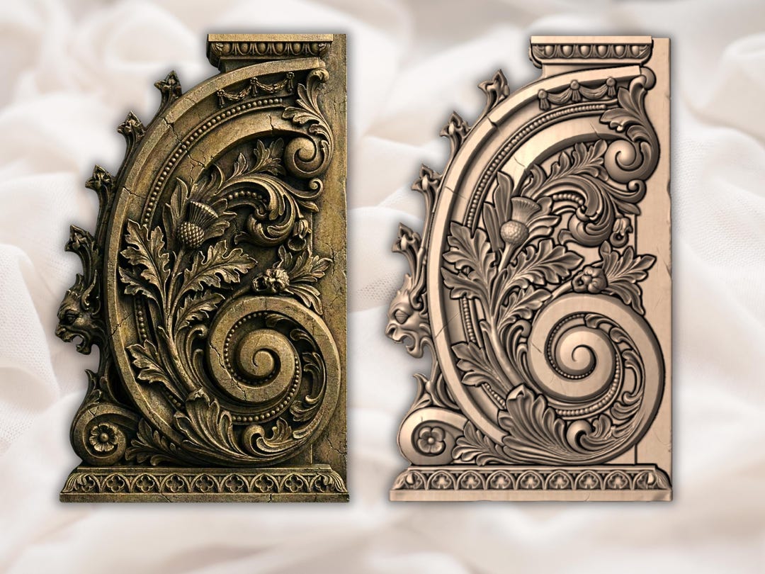 Gothic Baroque Acanthus Scroll 3D Relief STL | Ornate Rococo Bracket ...
