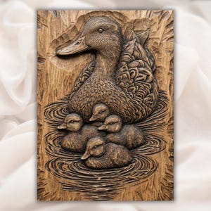 Mother Duck and Ducklings 3D Relief STL view 1