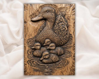 Mother Duck and Ducklings 3D Relief STL | Duck Family Wood CNC | Wildlife Nursery Wall Art | Aspire, VCarve Pro, Carveco, Fusion 360, ArtCAM