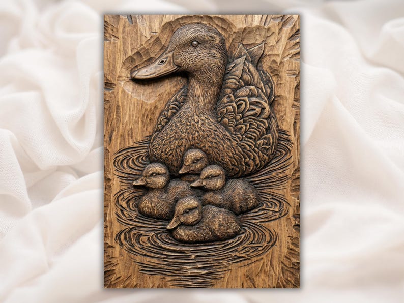 Mother Duck and Ducklings 3D Relief STL
