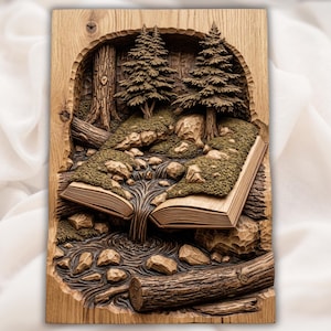 Forest Book Carving 3D Relief Model view 1