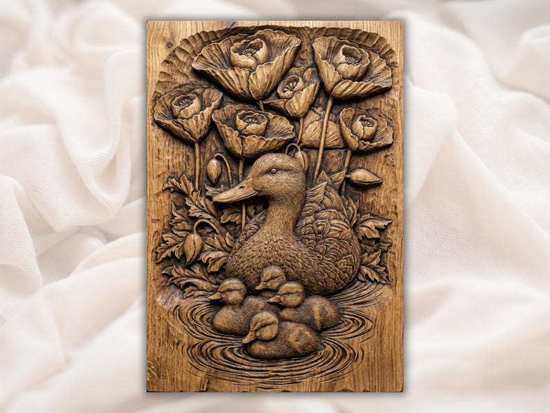 Mother Duck and Ducklings 3D Relief STL