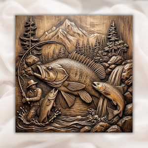 Fishing 3D Relief STL view 1