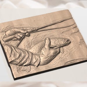 Fly Fishing Trout Catch 3D Relief STL view 2