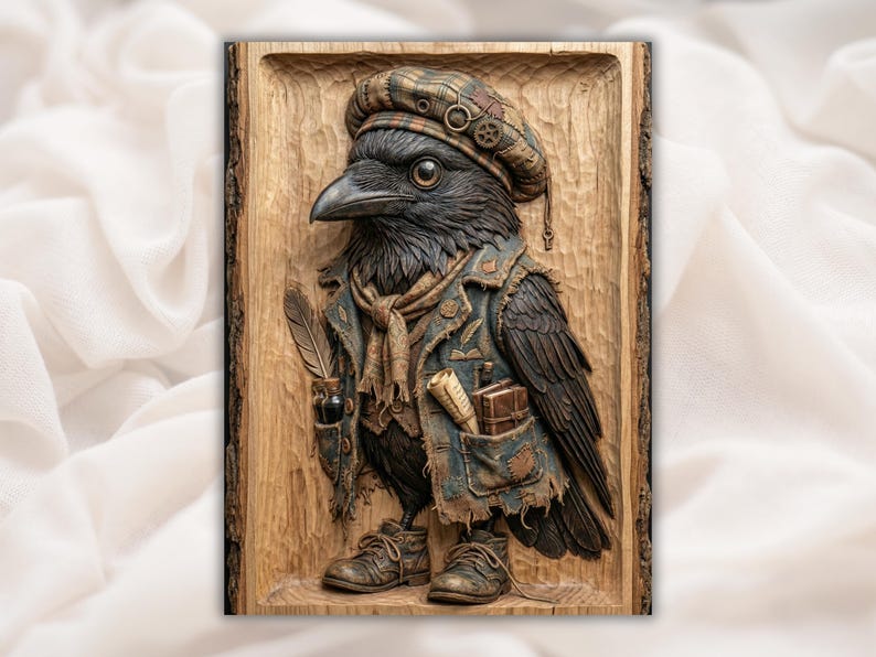 Steampunk Crow 3D Relief STL
