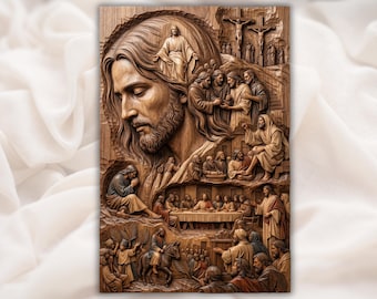Life of Jesus STL| Christian CNC File | Biblical Wall Art | Religious 3D Carving | Wood Grain Panel| Jesus Story Panel | Bible Scene Relief