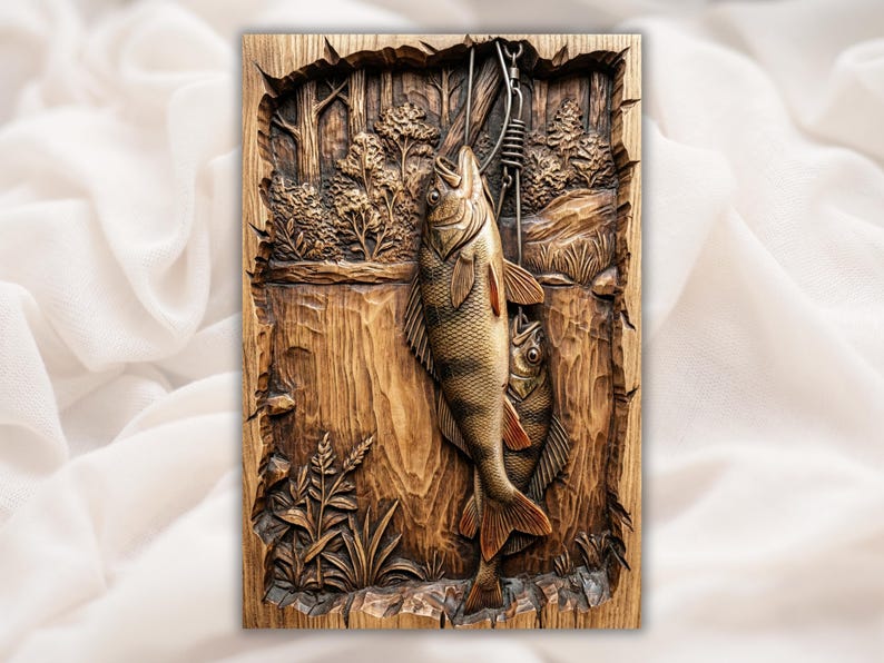 Fishing Scene 3D Relief STL