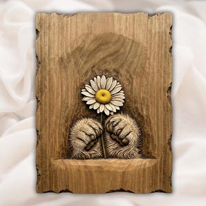 Cute Animal Paws Holding Daisy 3D STL Relief view 1