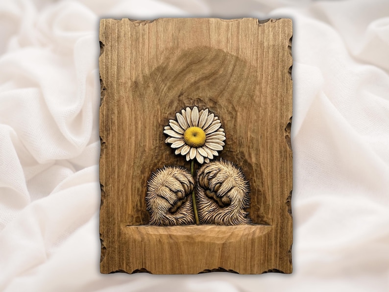 Cute Animal Paws Holding Daisy 3D STL Relief